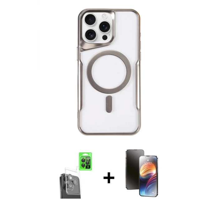 ieg™ iPhone 16 Pro Max Kılıf Yadigar Klasik Özel Seri - Siyah 3D Antistatik Mat Seramik Nano Ekran Koruyucu + Raze Metal Kamera Lens - SH