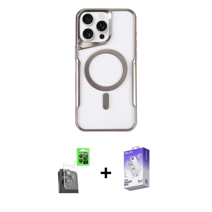ieg™ iPhone 16 Pro Max Kılıf Yadigar Klasik Özel Seri - Siyah Bilvis 5in1 3D Magic Cam Ekran Koruyucu + Raze Metal Kamera Lens - SH