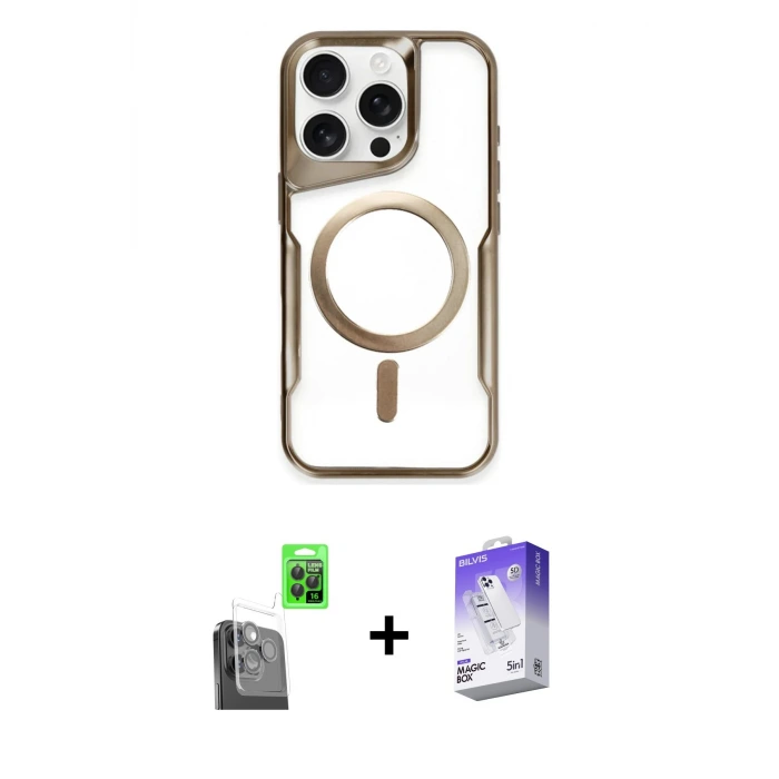 ieg™ iPhone 16 Pro Max Kılıf Yadigar Klasik Özel Seri - Siyah Bilvis 5in1 3D Magic Cam Ekran Koruyucu + Raze Metal Kamera Lens - SH