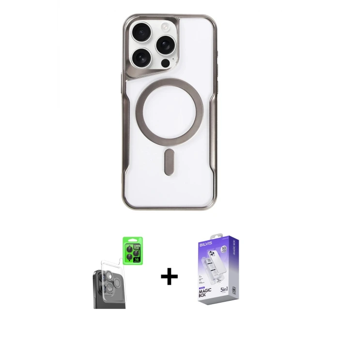 ieg™ iPhone 16 Pro Max Kılıf Yadigar Klasik Özel Seri - Siyah Bilvis 5in1 3D Magic Cam Ekran Koruyucu + Raze Metal Kamera Lens - SH