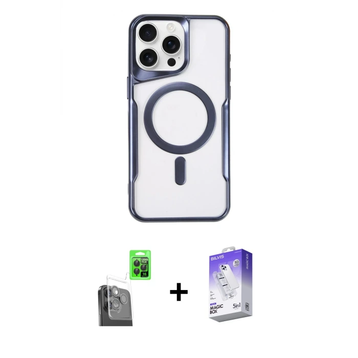 ieg™ iPhone 16 Pro Max Kılıf Yadigar Klasik Özel Seri - Siyah Bilvis 5in1 3D Magic Cam Ekran Koruyucu + Raze Metal Kamera Lens - SH