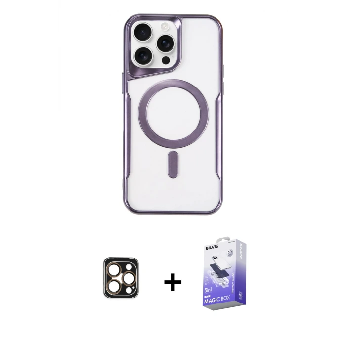 ieg™ iPhone 16 Pro Max Kılıf Yadigar Klasik Özel Seri - Siyah Bilvis 5in1 5D Magic Hayalet Cam Ekran Koruyucu + PVD Metal Kamera Lens - GD