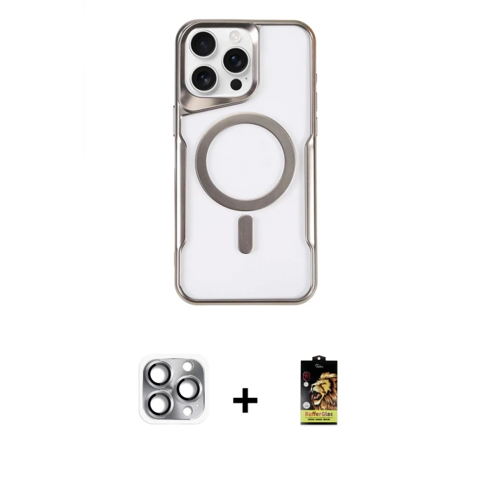 ieg™ iPhone 16 Pro Max Kılıf Yadigar Klasik Özel Seri - Siyah Buffer Cam Ekran Koruyucu + Pers Alüminyum Kamera Lens - GI