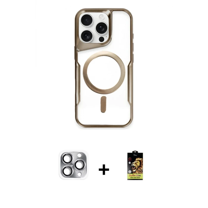 ieg™ iPhone 16 Pro Max Kılıf Yadigar Klasik Özel Seri - Siyah Buffer Cam Ekran Koruyucu + Pers Alüminyum Kamera Lens - GI