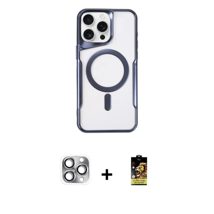 ieg™ iPhone 16 Pro Max Kılıf Yadigar Klasik Özel Seri - Siyah Buffer Cam Ekran Koruyucu + Pers Alüminyum Kamera Lens - GI