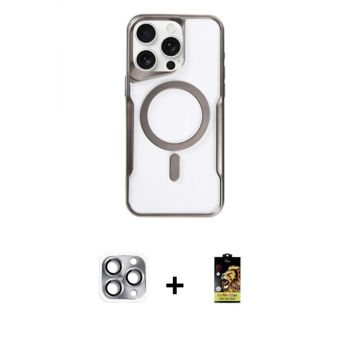 ieg™ iPhone 16 Pro Max Kılıf Yadigar Klasik Özel Seri - Siyah Buffer Cam Ekran Koruyucu + Pers Alüminyum Kamera Lens - GI