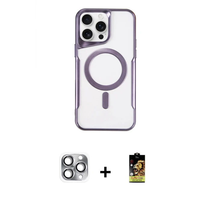 ieg™ iPhone 16 Pro Max Kılıf Yadigar Klasik Özel Seri - Siyah Buffer Cam Ekran Koruyucu + Pers Alüminyum Kamera Lens - GI