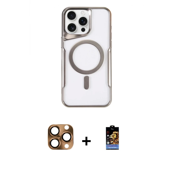 ieg™ iPhone 16 Pro Max Kılıf Yadigar Klasik Özel Seri - Siyah Buffer Hayalet Cam Ekran Koruyucu + Pers Alüminyum Kamera Lens - CLTM