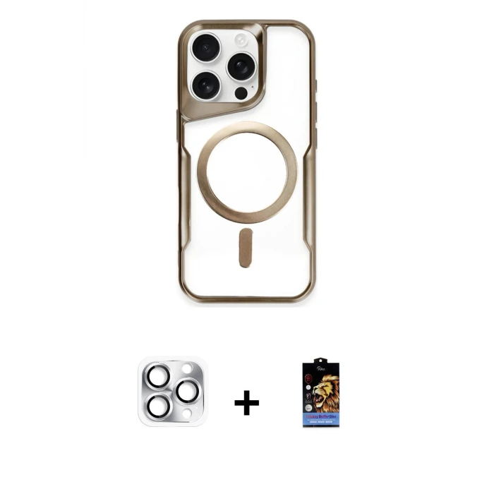 ieg™ iPhone 16 Pro Max Kılıf Yadigar Klasik Özel Seri - Siyah Buffer Hayalet Cam Ekran Koruyucu + Pers Alüminyum Kamera Lens - GS