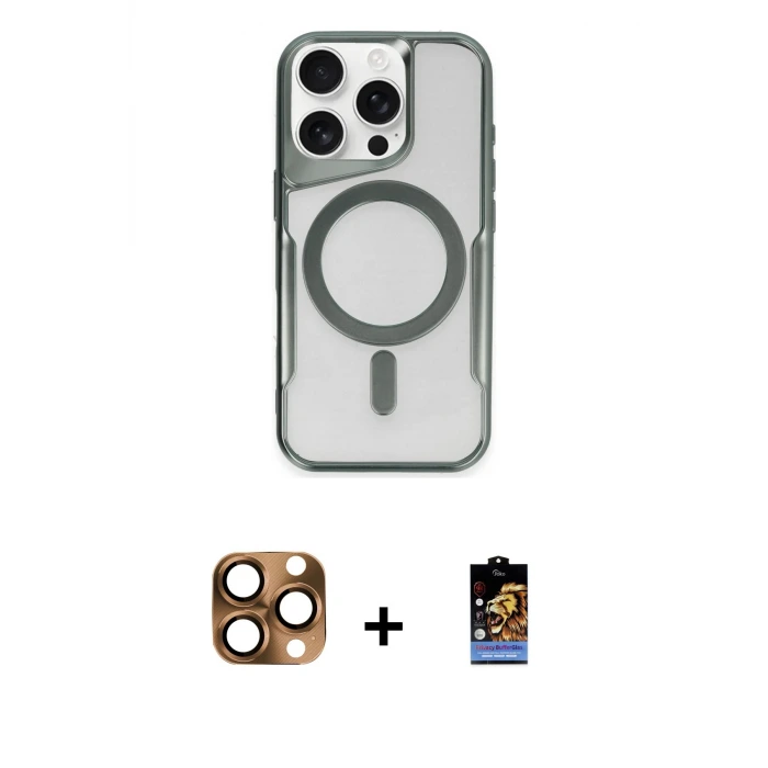ieg™ iPhone 16 Pro Max Kılıf Yadigar Klasik Özel Seri - Siyah Buffer Hayalet Cam Ekran Koruyucu + Pers Alüminyum Kamera Lens - CLTM