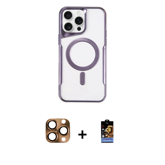 ieg™ iPhone 16 Pro Max Kılıf Yadigar Klasik Özel Seri - Siyah Buffer Hayalet Cam Ekran Koruyucu + Pers Alüminyum Kamera Lens - CLTM