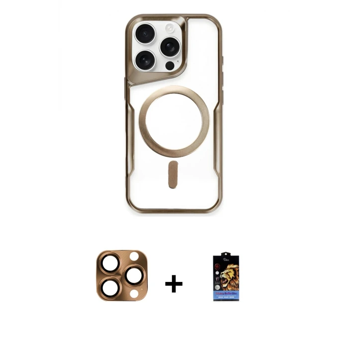 ieg™ iPhone 16 Pro Max Kılıf Yadigar Klasik Özel Seri - Siyah Buffer Hayalet Cam Ekran Koruyucu + Pers Alüminyum Kamera Lens - CLTM