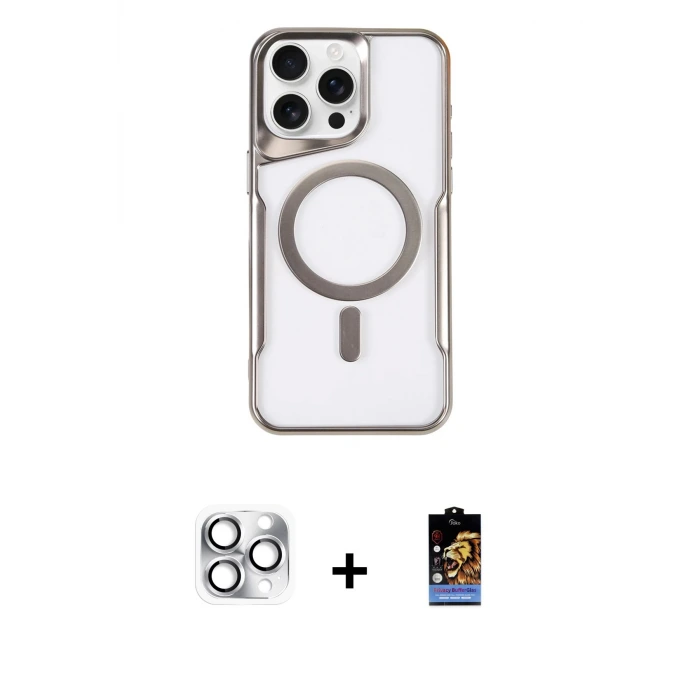 ieg™ iPhone 16 Pro Max Kılıf Yadigar Klasik Özel Seri - Siyah Buffer Hayalet Cam Ekran Koruyucu + Pers Alüminyum Kamera Lens - GS