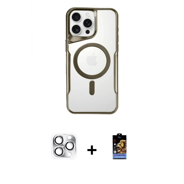 ieg™ iPhone 16 Pro Max Kılıf Yadigar Klasik Özel Seri - Siyah Buffer Hayalet Cam Ekran Koruyucu + Pers Alüminyum Kamera Lens - GS