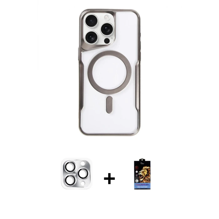 ieg™ iPhone 16 Pro Max Kılıf Yadigar Klasik Özel Seri - Siyah Buffer Hayalet Cam Ekran Koruyucu + Pers Alüminyum Kamera Lens - GS