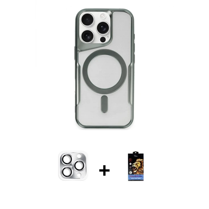 ieg™ iPhone 16 Pro Max Kılıf Yadigar Klasik Özel Seri - Siyah Buffer Hayalet Cam Ekran Koruyucu + Pers Alüminyum Kamera Lens - GS