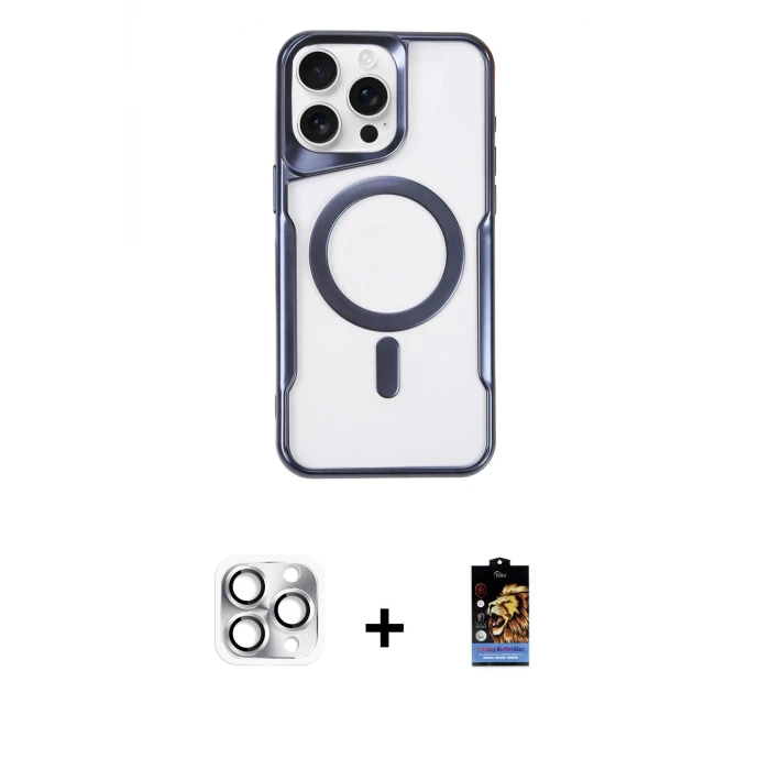 ieg™ iPhone 16 Pro Max Kılıf Yadigar Klasik Özel Seri - Siyah Buffer Hayalet Cam Ekran Koruyucu + Pers Alüminyum Kamera Lens - GS