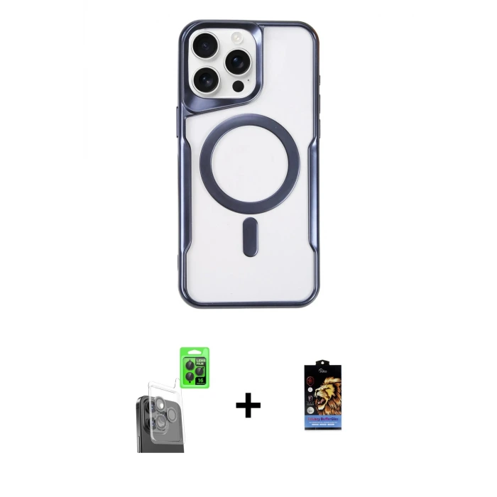 ieg™ iPhone 16 Pro Max Kılıf Yadigar Klasik Özel Seri - Siyah Buffer Hayalet Cam Ekran Koruyucu + Raze Metal Kamera Lens - SH