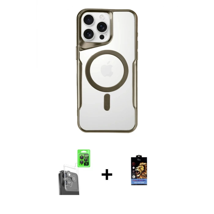 ieg™ iPhone 16 Pro Max Kılıf Yadigar Klasik Özel Seri - Siyah Buffer Hayalet Cam Ekran Koruyucu + Raze Metal Kamera Lens - SH