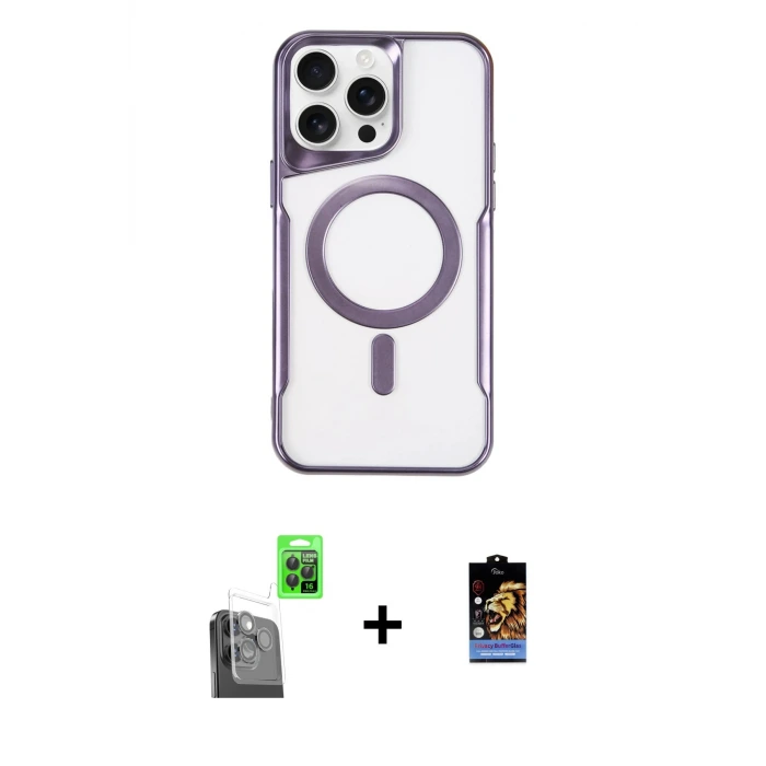 ieg™ iPhone 16 Pro Max Kılıf Yadigar Klasik Özel Seri - Siyah Buffer Hayalet Cam Ekran Koruyucu + Raze Metal Kamera Lens - SH
