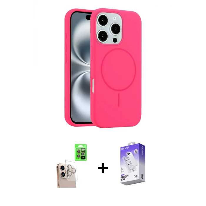 ieg™ iPhone 16 Pro Max Kılıf Yankı Form Serisi - Siyah Bilvis 5in1 3D Magic Cam Ekran Koruyucu + Raze Metal Kamera Lens - NLGY