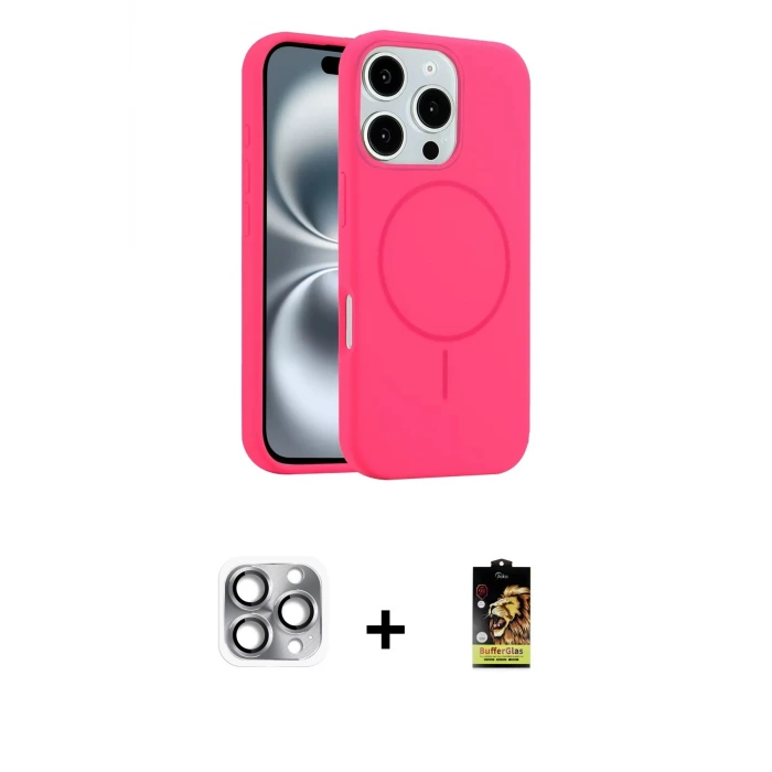 ieg™ iPhone 16 Pro Max Kılıf Yankı Form Serisi - Siyah Buffer Cam Ekran Koruyucu + Pers Alüminyum Kamera Lens - GI