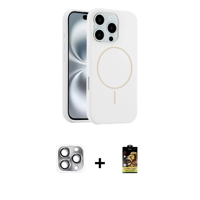 ieg™ iPhone 16 Pro Max Kılıf Yankı Form Serisi - Siyah Buffer Cam Ekran Koruyucu + Pers Alüminyum Kamera Lens - GI