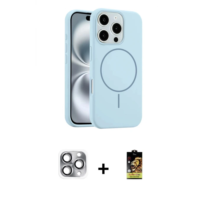 ieg™ iPhone 16 Pro Max Kılıf Yankı Form Serisi - Siyah Buffer Cam Ekran Koruyucu + Pers Alüminyum Kamera Lens - GI