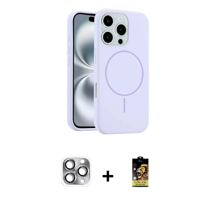 ieg™ iPhone 16 Pro Max Kılıf Yankı Form Serisi - Siyah Buffer Cam Ekran Koruyucu + Pers Alüminyum Kamera Lens - GI