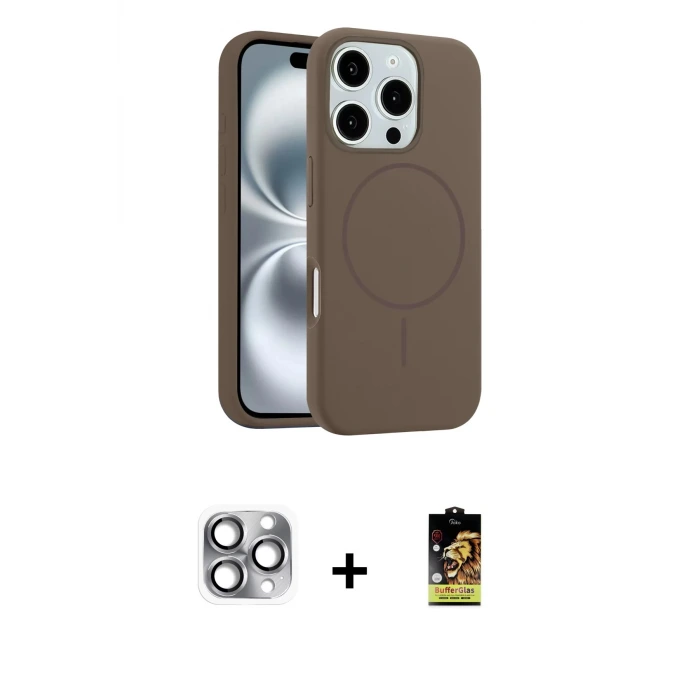 ieg™ iPhone 16 Pro Max Kılıf Yankı Form Serisi - Siyah Buffer Cam Ekran Koruyucu + Pers Alüminyum Kamera Lens - GI