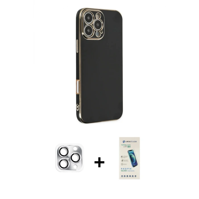 ieg™ iPhone 16 Pro Max Kılıf Yankı Serisi - Şeffaf Pasifik Cam Ekran Koruyucu + Pers Alüminyum Kamera Lens - GS