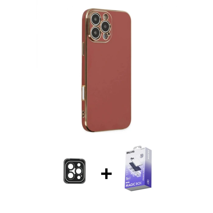 ieg™ iPhone 16 Pro Max Kılıf Yankı Serisi - Siyah Bilvis 5in1 5D Magic Hayalet Cam Ekran Koruyucu + PVD Metal Kamera Lens - SH