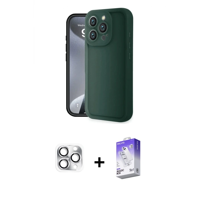 ieg™ iPhone 16 Pro Max Kılıf Yankı Yansıma Özel Seri - Siyah Bilvis 5in1 3D Magic Cam Ekran Koruyucu + Pers Alüminyum Kamera Lens - GS