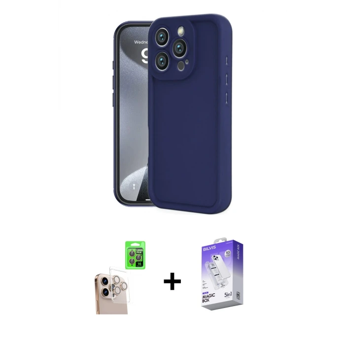 ieg™ iPhone 16 Pro Max Kılıf Yankı Yansıma Özel Seri - Siyah Bilvis 5in1 3D Magic Cam Ekran Koruyucu + Raze Metal Kamera Lens - NLGY