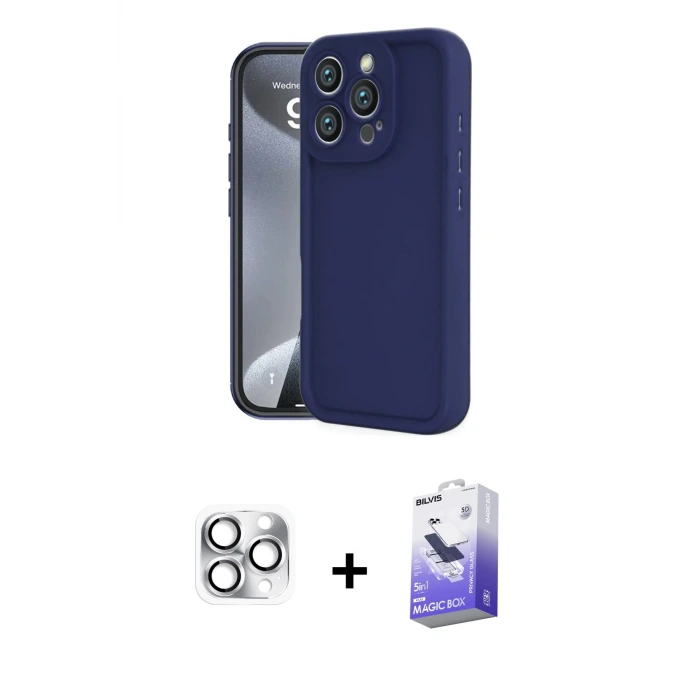 ieg™ iPhone 16 Pro Max Kılıf Yankı Yansıma Özel Seri - Siyah Bilvis 5in1 5D Magic Hayalet Cam Ekran Koruyucu + Pers Alüminyum Kamera Lens - GS