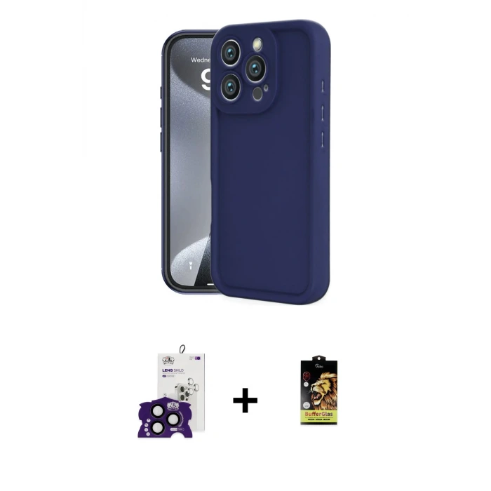 ieg™ iPhone 16 Pro Max Kılıf Yankı Yansıma Özel Seri - Siyah Buffer Cam Ekran Koruyucu + Bilvis Titan Kamera Lens - SH