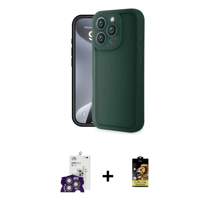 ieg™ iPhone 16 Pro Max Kılıf Yankı Yansıma Özel Seri - Siyah Buffer Cam Ekran Koruyucu + Bilvis Titan Kamera Lens - GS