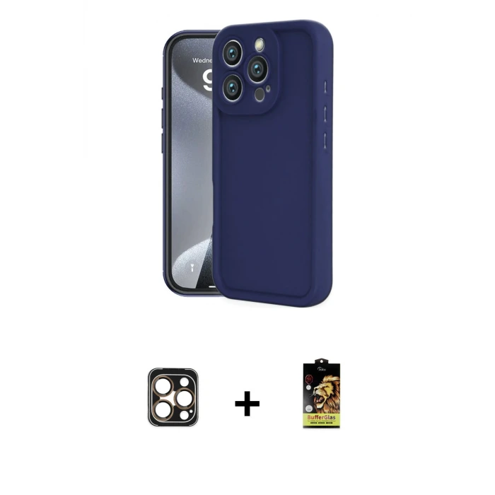 ieg™ iPhone 16 Pro Max Kılıf Yankı Yansıma Özel Seri - Siyah Buffer Cam Ekran Koruyucu + PVD Metal Kamera Lens - GD