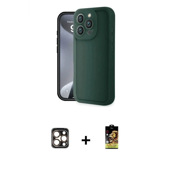 ieg™ iPhone 16 Pro Max Kılıf Yankı Yansıma Özel Seri - Siyah Buffer Cam Ekran Koruyucu + PVD Metal Kamera Lens - GD