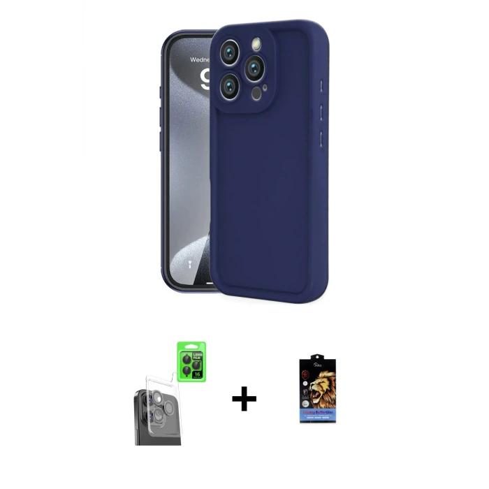 ieg™ iPhone 16 Pro Max Kılıf Yankı Yansıma Özel Seri - Siyah Buffer Hayalet Cam Ekran Koruyucu + Raze Metal Kamera Lens - SH