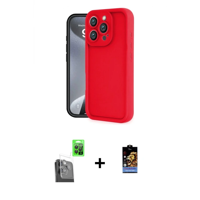 ieg™ iPhone 16 Pro Max Kılıf Yankı Yansıma Özel Seri - Siyah Buffer Hayalet Cam Ekran Koruyucu + Raze Metal Kamera Lens - SH