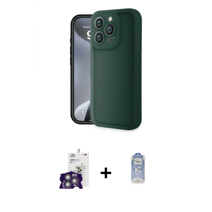 ieg™ iPhone 16 Pro Max Kılıf Yankı Yansıma Özel Seri - Siyah Joko Magic 5D Cam + Bilvis Titan Kamera Lens - GS