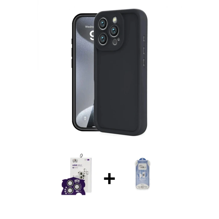 ieg™ iPhone 16 Pro Max Kılıf Yankı Yansıma Özel Seri - Siyah Joko Magic 5D Cam + Bilvis Titan Kamera Lens - GS