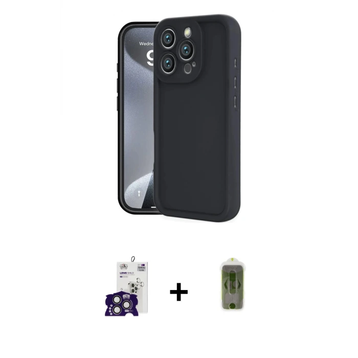 ieg™ iPhone 16 Pro Max Kılıf Yankı Yansıma Özel Seri - Siyah Joko Magic 5D Hayalet Cam + Bilvis Titan Kamera Lens - TMGI