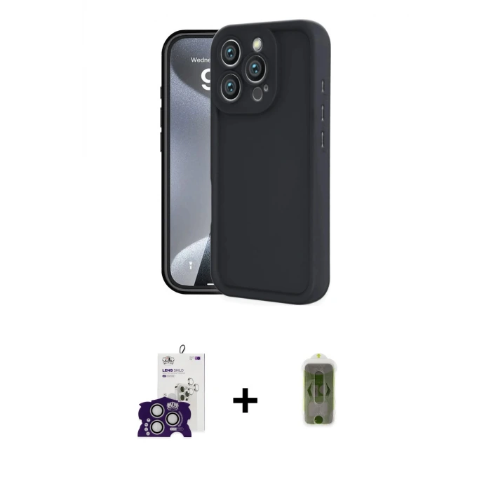 ieg™ iPhone 16 Pro Max Kılıf Yankı Yansıma Özel Seri - Siyah Joko Magic 5D Hayalet Cam + Bilvis Titan Kamera Lens - GS