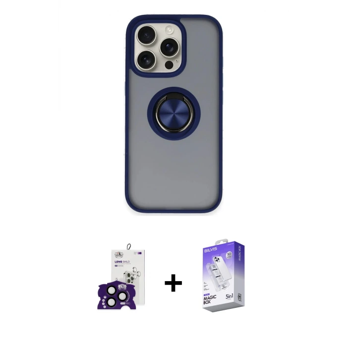 ieg™ iPhone 16 Pro Max Kılıf Yörünge Çizgi - Siyah Bilvis 5in1 3D Magic Cam Ekran Koruyucu + Bilvis Titan Kamera Lens - SH