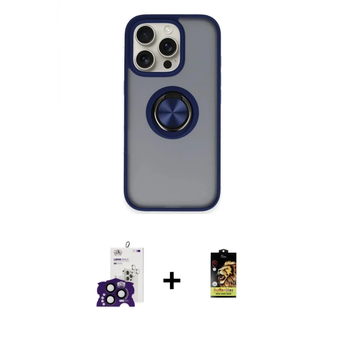 ieg™ iPhone 16 Pro Max Kılıf Yörünge Çizgi - Siyah Buffer Cam Ekran Koruyucu + Bilvis Titan Kamera Lens - SH