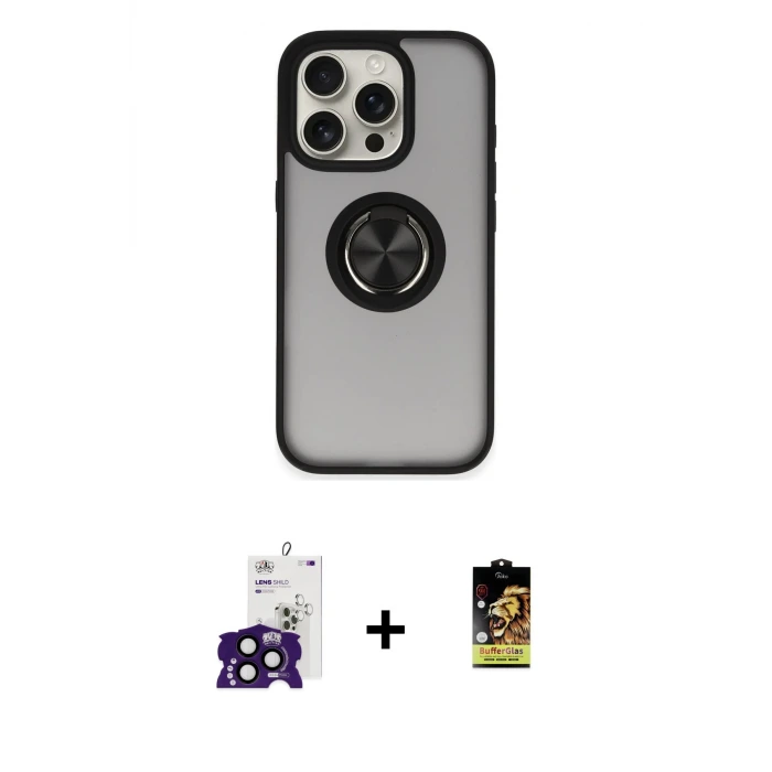 ieg™ iPhone 16 Pro Max Kılıf Yörünge Çizgi - Siyah Buffer Cam Ekran Koruyucu + Bilvis Titan Kamera Lens - SH