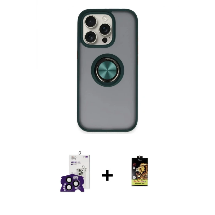 ieg™ iPhone 16 Pro Max Kılıf Yörünge Çizgi - Siyah Buffer Cam Ekran Koruyucu + Bilvis Titan Kamera Lens - SH