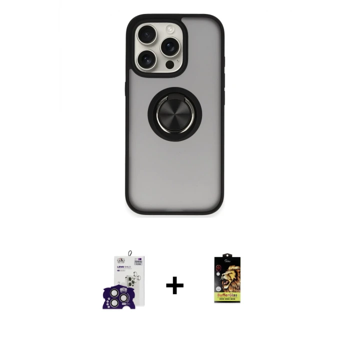 ieg™ iPhone 16 Pro Max Kılıf Yörünge Çizgi - Siyah Buffer Cam Ekran Koruyucu + Bilvis Titan Kamera Lens - TMGI